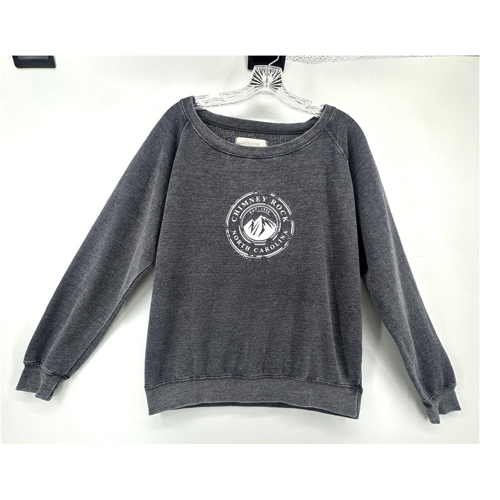 Trade Heritage Chimney Rock NC Graphic Sweatshirt Gray Acid Wash Medium
